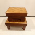 Set Of Two Brutalist Side Tables With Top Of Oak Panels thumbnail 3