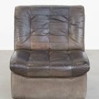 Grijze Vintage Lederen Design Element/ Fauteuil Uit De Jaren ’70 + Hocker thumbnail 3