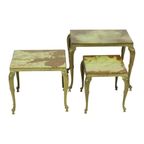 Set Van 3 Nesttafels Onyx Marmer Messing Hollywood Regency thumbnail 17