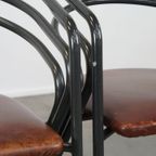 Leuke Set Van 4 Jaren 70 Design Eetkamerstoelen Met Leren Zitting En Metalen Frame thumbnail 14
