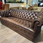 Engelse Chesterfield 3 Zits Bank Buttonseat Antiek Bruin Leer thumbnail 6