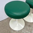 2x Vintage Tulpkrukje Space Age, Voet Wit Skai Zitting Groen thumbnail 5