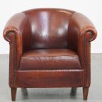 Comfortabele Vintage Schapenleren Clubfauteuil In Engelse Stijl Met Een Mooi Patina thumbnail 9