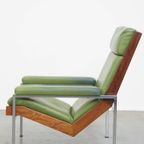 Zeer Comfortabele En Tijdloze Groene Rundleren En Houten Vintage Jaren ’60 Design Fauteuil thumbnail 6