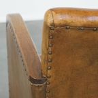 Unieke En Tijdloze Cognac-kleurige Schapenleren En Houten Art Deco Design Fauteuil thumbnail 15