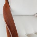 Vintage Deense Dyrlund Fauteuil Nieuw Gestoffeerd Off White thumbnail 12