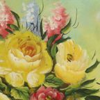 Bloemen In Vaas Stilleven Schilderij Amateur Gesigneerd 27cm thumbnail 3