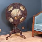 Antieke Tilttop Tafel 19E Eeuw Met 5 Schilderingen thumbnail 12