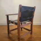 Brutalist Armstoelen In Eik En Tuigleer 1960 thumbnail 10