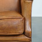 Karakteristieke En Comfortabele Cognac-kleurige Schapenleren Armchair Met Rechte Vormen thumbnail 6