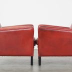 Set Van 2 Unieke, Stijlvolle, Rood Gekleurde Design Armchairs Gemaakt Van Schapenleer thumbnail 3