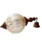Vintage Hanglamp Hout Met Amberglas Bol, Jaren '50 thumbnail 2
