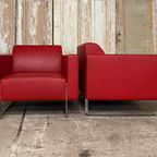 Artifort Fauteuils (2x), Model Mare. Rood Leder. Design. thumbnail 2