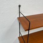 Vintage Wandrek 3 Planken Teak, Zwart Draadstaal 'ladders' thumbnail 7