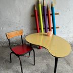 Vintage Mid Century Kids Kidney Table And Chair Set. thumbnail 2