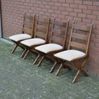 Eiken Stoelen Met Crème Zitting Set Van 4 thumbnail 2