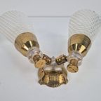 Set 2 Vintage Dubbele Wandlamp Messing Perplex ’60 Regency thumbnail 11