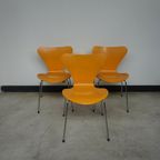 Set Of 3 Yellow Chairs Series 7 By Arne Jacobsen Edited By Fritz Hansen, 1980s thumbnail 2