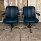 Set Vintage Fauteuils. Petrolblauw Kunstleder En Chroom. thumbnail 6