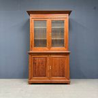 Belgische Pitch Pine Schoolkast Met Ribbelglas thumbnail 4
