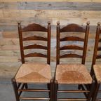 Eiken Knopstoelen Met Biezen Mat Set Van 4 thumbnail 5