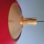 Grote Vintage Hanglamp In Messing En Bordeau Gelakt Metaal thumbnail 4