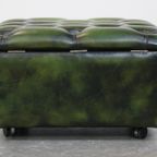 Groene Rundleren Chesterfield Hocker/ Opberg Poef Met Wieltjes thumbnail 6