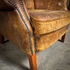 Vintage Geleefde Schaapsleren Wingback Fauteuil thumbnail 10