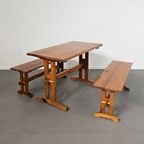 Scandinavian Modern Solid Pinewood Benches And Dining Table, 1970's thumbnail 18
