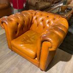 Engelse Vintage Bendic Chesterfield Clubfauteuil Cognac Leer thumbnail 5