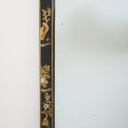 Mooie Zwart Gelakte Vintage Chinese Spiegel Met Prachtige Kleurrijke Tekeningen thumbnail 9