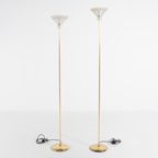Pair Of Italian Golden Floor Lamps With Glass Shade, 1970’s thumbnail 2