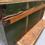 Hutkoffer, Kist, Groen Met Houten Latjes thumbnail 10