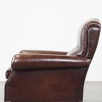 Comfortabele En Correcte Donkere Antieke Schapenleren Engelse Armchair In Zeer Goede Staat thumbnail 6