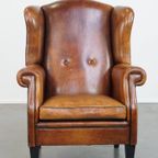 Grote, Vintage Schapenleren Oorfauteuil In Engelse Stijl Met Mooie Diepe Kleuren thumbnail 3