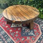 Vintage Massief Eiken Brutalist /Wabi-Sabi Ronde Salontafel thumbnail 4