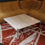 Salontafel Van Travertijn En Chroommetaal, 1970 thumbnail 3