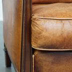 Mooie Cognac Kleurige Schapenleren Art Deco Design Fauteuil/ Armchair Gecombineerd Met Hout thumbnail 3