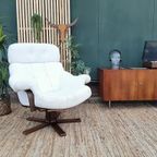 Vintage Design Fauteuil Wit Leer Houten Poot Draaifauteuil thumbnail 2