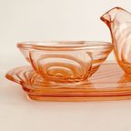 Art Deco Roze Glas Melk En Suiker Stel Met Serveerblad thumbnail 5