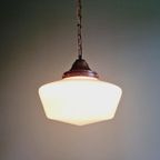 Grote Art Deco Hanglamp, Conisch Wit Opaline, 1920-30 thumbnail 9