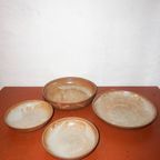 Set Of 4 Grès White-Glazed Ceramic Bowls* Stoneware Serving Dishes thumbnail 2