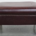 Bordeauxrode Rundleren Hocker/ Voetenbank In Engelse Stijl thumbnail 2