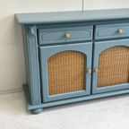 Prachtig Restyle Massief Dressoir Blauw & Rotan Wandkast thumbnail 6