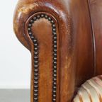Karaktervolle, Vintage Cognac-Kleurige Clubfauteuil Gemaakt Van Schapenleer thumbnail 15
