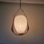 Vintage Scandinavische Teak En Glas Hanglamp. thumbnail 6