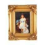 Charmant Schilderij Jong Meisje Gouden Lijst Lady Sybil Primrose thumbnail 4