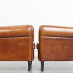 Set Van Twee Stoere Vintage Schapenleren Art Deco Stijl Design Fauteuils thumbnail 10