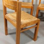 Set Van 4 Vintage Design Hout En Riet Eetkamerstoelen thumbnail 11