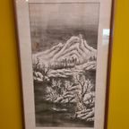 Chinese Aquarel Berg In De Sneeuw Circa 1900. thumbnail 3